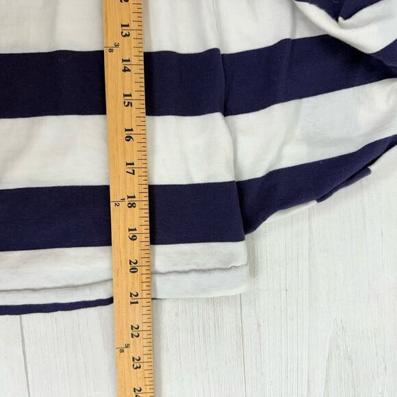 Anthropologie Maeve Tie Front Wrap Tee Shirt Size L Navy White Rugby Striped - Picture 13 of 14